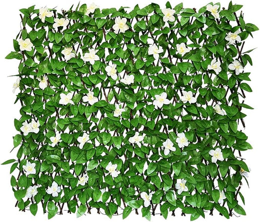 GLANT Expandable Fence Privacy Screen for Balcony Patio Outdoor,Decorative Faux Ivy Fencing Panel,Artificial Hedges (Single Sided Leaves) (4, Green-Flowers)