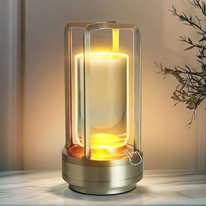 Crystal Table Lantern Light,Battery Operated Rechargeable Cordless Crystal Table Lamp with 3-Color,Portable Outdoor Small LED Desk Lamp for Indoor/Outdoor Patio Camping Bar Restaurant(Silver)