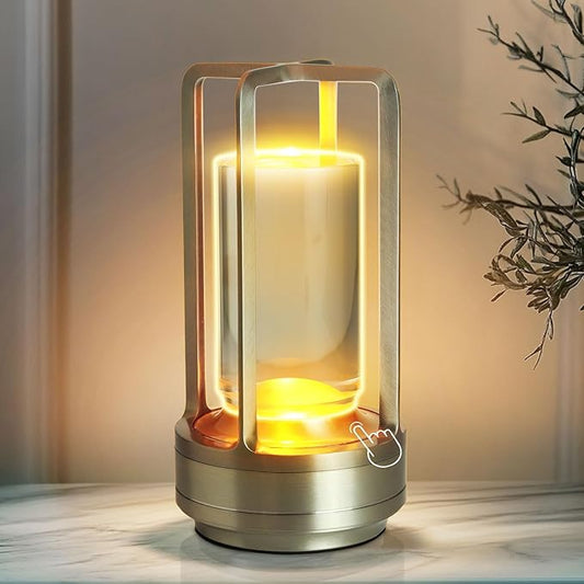 Crystal Table Lantern Light,Battery Operated Rechargeable Cordless Crystal Table Lamp with 3-Color,Portable Outdoor Small LED Desk Lamp for Indoor/Outdoor Patio Camping Bar Restaurant(Silver)