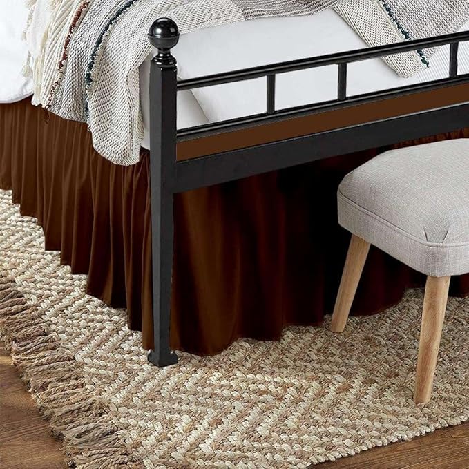 Chocolate Solid Ruffled Bed Skirt Full XL-16 Inch Drop Split Corner, Microfiber Bedskirt with Platform Three Sided Coverage