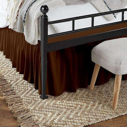 Chocolate Solid Ruffled Bed Skirt Short Queen-14 Inch Drop Split Corner, Microfiber Bedskirt with Platform Three Sided Coverage
