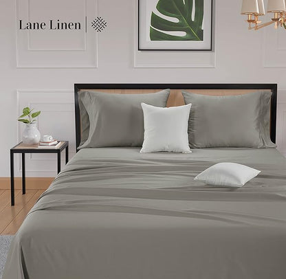 LANE LINEN King Sheet Set – 600 Thread Count Long Staple 100% Cotton King Size Sheet Set, Hotel Luxury Soft Silky Sateen Finish, Gentle on Body, Fully Elasticized 15" Deep Pocket – Silver