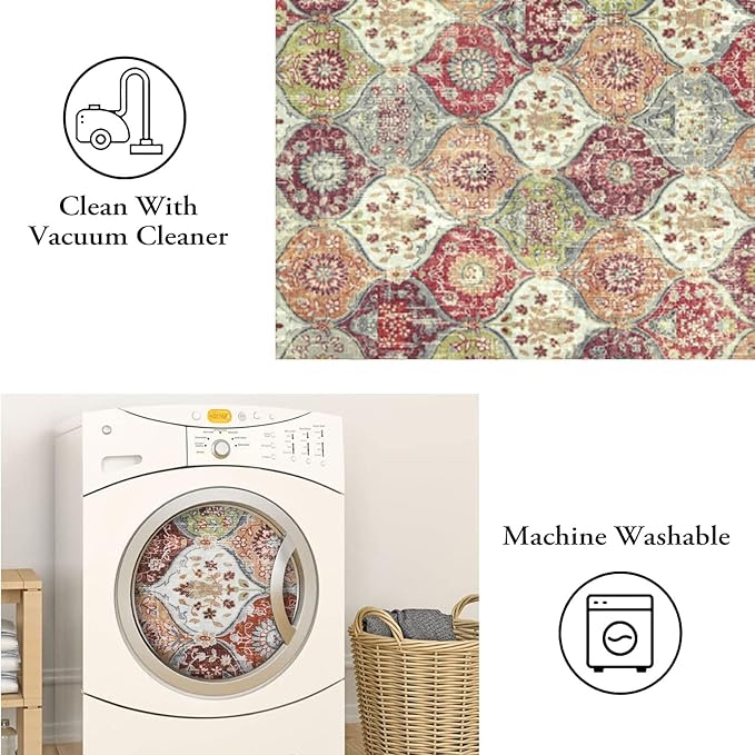 Lahome Washable Entryway Rug, 2x4 Kitchen Rugs for Entryway Bathroom, Non-Slip Indoor Door Mat Ultra-Thin, Small Oriental Throw Carpet for Bedroom Entry, Orange/Terracotta