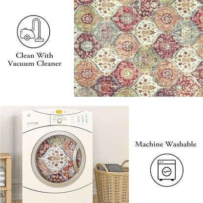 Lahome Moroccan Trellis Washable Round Area Rug, Round Rug 5ft Soft Non-Slip, Non-Shedding Distressed Circle Carpet for Bedroom Living Room Bathroom Nursery Kitchen, Orange/Terracotta
