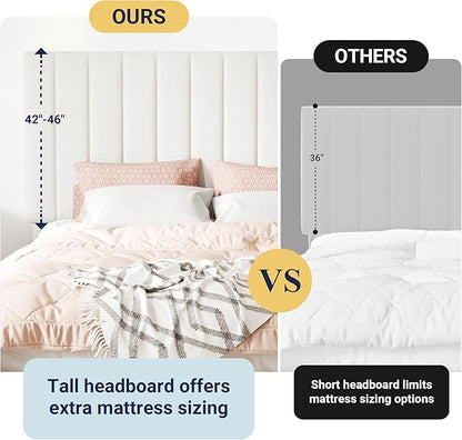 Allewie King Size Storage Bed Frame, Vertical Channel Tufted Adjustable Headboard, Velvet Upholstered Platform Bed with 4 Oversized Underbed Drawers, Wooden Slats Support, No Box Spring Needed, White