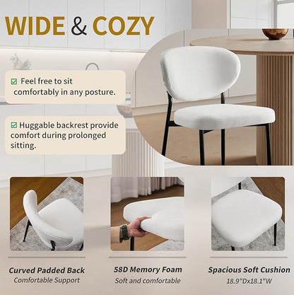 Upholstered Dining Chairs Set of 4 Modern Chenille Kitchen & Dining Room Chairs Wide Seat Filled with 58D Memory Foam Cushion Ergonomic Curved Backrest Vanity Chairs for Restaurant White