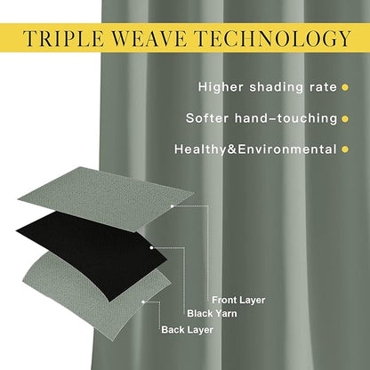 NICETOWN Light Reducing Grommet Curtains - Triple Woven Textured Soft Curtain Panels for Living Room Window Treatment Drapes for Sliding Door (W80 x L108, Sage Green, 2 Pieces)