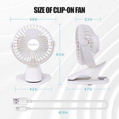 Portable Clip Fan Battery Operated,3 Speeds USB Rechargeable Mini Table Fan with Strong Airflow,360°Rotation Ultra Quiet Personal Desk Fan for Home Office Bedroom Dorm Stroller Camping(White)