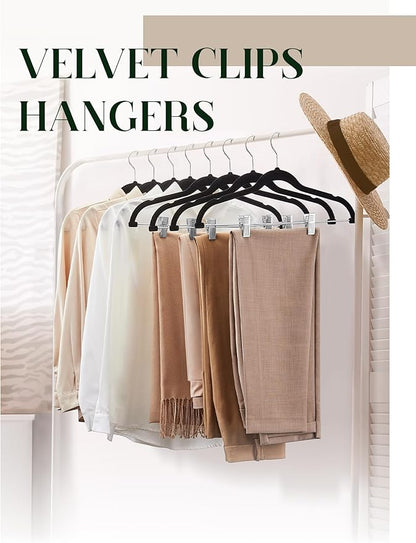 Cozymood Velvet Skirt Hangers 24 Packs Velvet Hangers with Clips Ultra Thin Non Slip Velvet Pants Hangers Space Saving Clothes Hanger for Trouser, Skirts, Jeans (Black)