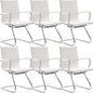 Wahson Office Guest Chairs Set of 6, Leather Reception Chairs, Mid Back Waiting Room Chair, Conference Chairs with Sled Base, Desk Chair No Wheels for Meeting/Lobby/Restroom, White