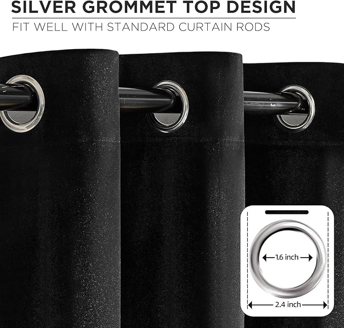 Joydeco Black Velvet Curtains 84 Inches Long, Blackout Grommet Luxury Curtain 2 Panels, Insulated Thermal Privacy Room Darkening Velvet Drapes for Bedroom Living Room (52Wx84L)