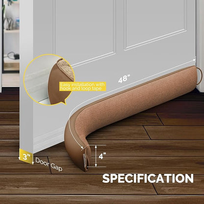 fowong Weighted Under Door Noise Stopper 48 Inch, Extra Long Draft Stopper for Bottom of Door Soundproof Noise Guard, Brown