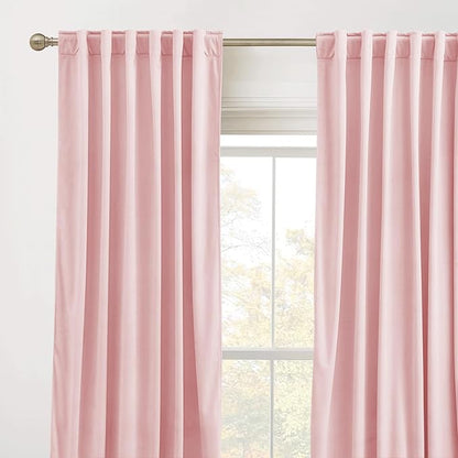 RYB HOME Baby Pink Velvet Curtains 84 inches, Back Tab Soft Fabric Room Darkening Thermal Insulated Luxurious Home Decor Curtains for Living Room Bedroom, W 52" x L 84", 2 Panels Set