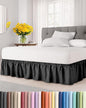 Wrap Around Dust Ruffle Bed Skirt - Black - for King Size Beds with 24 Inch Drop - Easy Fit Elastic Strap - Adjustable Pleated Bedskirt w/Brushed Fabric - Wrinkle Free - for Women, Men, Kids & Teens