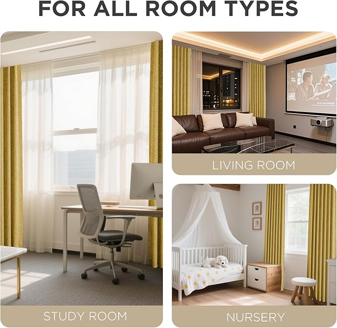 Joydeco Blackout Curtains for Bedroom - 120 Inch Long 100% Light Blocking 2 Panels Set Yellow Drapes, Thermal Insulated Room Darkening Curtains, Linen Textured for Living Room, Rod Pocket & Back Tabs