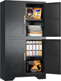 SISESOL Black Storage Cabinet with 4 Doors and 2 Adjustable Shelves,Farmhouse Food Pantry Cabinets,Small Bathroom Cabinet,4 Tier Metal Storage Cabinets for Home Kitchen,Dining/Living/Laundry/Room