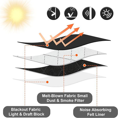 RYB HOME 4-in-1 Dust Filtering Soundproof Blackout Insulating Privacy Window Curtains for Nursery Bedroom Living Room Rivider Sound Absorption Sheet, Black, W52 x L90 inch, 2 Panels