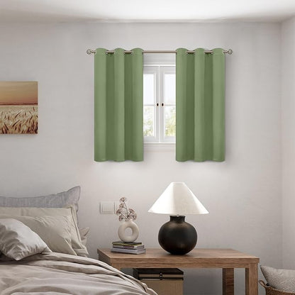 BGment Short 100% Blackout Curtains for Bedroom, Thermal Insulated Energy Efficiency Noise Reducing Grommet Curtains 54 Inch Length with Liner for Small Window 2 Panels Each 42 Inch Wide, Grass Green