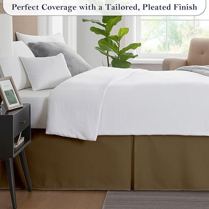 Queen Bed Skirt, Luxury 18 Inch Drop Taupe Pleated Bed Skirt, Double Brushed Microfiber, Box Pleat Design, Wrinkle & Fade Resistant, Easy Fit Tailored Bedskirt for Queen Size Beds