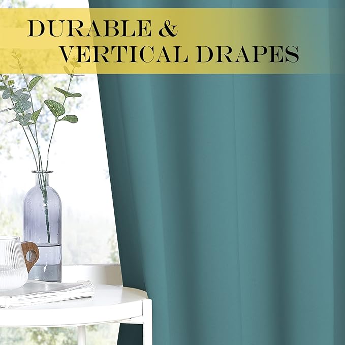 NICETOWN 95 inches Patio Door Curtains - Thermal Drapes Sliding Door Blinds for Hotel and Office, Blackout Shade for Curtain Rods (Sea Teal, W100 inches)