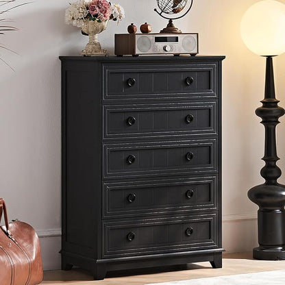Farmhouse 5 Drawer Dresser for Bedroom, 42" Tall Small Dressers & Chest of Drawers, Rustic Wood Dresser with Metal Handle, Storage Organizer Closet for Living Room, Hallway, Entryway