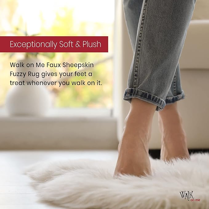 Walk on Me White Faux Fur Sheepskin Rug - Ultra Soft, Super Thick, Fluffy, Washable 2x3 Feet Pelt for Living Room, Bedroom, Office - Acrylic, Latex Backing, Non-Slip