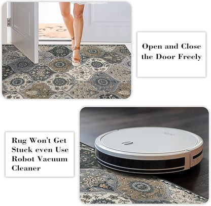 Lahome Moroccan Trellis Washable Round Area Rug, Soft Round Rugs 6ft Ultra-Thin Non-Slip, Vintage Large Circle Carpet for Bedroom Living Room Kitchen Nursery, Grey