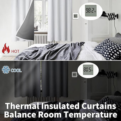 BGment Thermal Insulated 100% Blackout Curtains for Bedroom with Black Liner, Double Layer Full Room Darkening Noise Reducing Rod Pocket Curtain (52 x 72 Inch, Greyish White, 2 Panels)