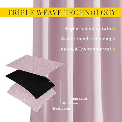 NICETOWN Baby Pink Curtains 110 inches Long, Grommet Thermal Insulated Room Darkening Curtains Privacy Window Treatments Sound Reducing for Bedroom/Living Room, W66 x L110, 2 Panels