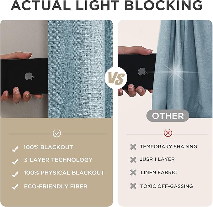 Joydeco Blackout Curtains for Bedroom - 100% Light Blocking 2 Panels Sky Blue Drapes 42" W x 72" L, Thermal Insulated Room Darkening Curtains, Linen Textured for Living Room, Rod Pocket & Back Tabs