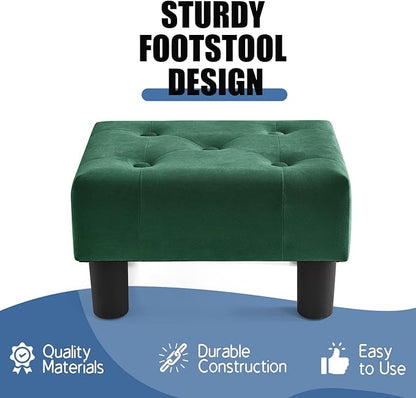 BRIAN & DANY Small Foot Stool, Velvet Foot Stools with Legs, Stable Small Footstool for Living Room, Green