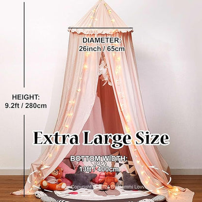 Bed Canopy for Girls, Dreamy Frills Ceiling Hanging Princess Canopy Bedroom Decoration Soft Canopy Net Reading Nook, Extra Large Full Queen Size Bed Canopies - Light Pink