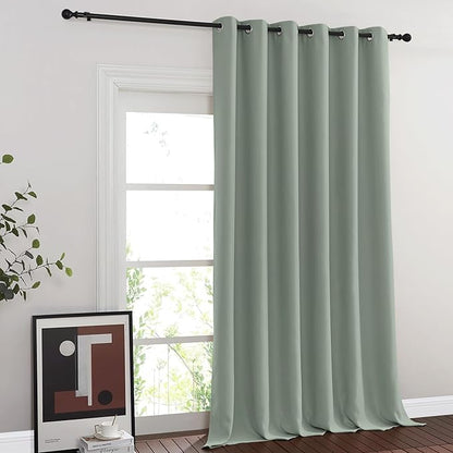 NICETOWN Blackout Sliding Glass Door Curtains, Room Darkening Thermal Insulated Curtains for Living Room Bedroom, Extra Wide Window Drapes, 1 Panel, W80 x L118, Sage Green