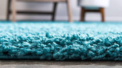 Unique Loom Solid Shag Collection Area Rug (7' 10" x 10' Rectangle, Deep Aqua Blue)