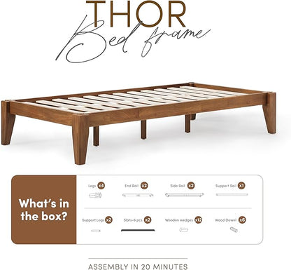 Thor Premium Solid Wood Bed Frame Twin XL, Platform Bed, Japanese Joinery Bed Frame, Wood Slat Support, No Box Spring Needed, Easy Assembly, Minimalist & Modern Style (Walnut)