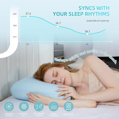 SAPHREAS Cooling Gel Memory Foam Pillow for Side, Back and Stomach Sleepers, Standard Size Cool Bed Pillow for Sleeping, Removable & Machine Washable, Blue