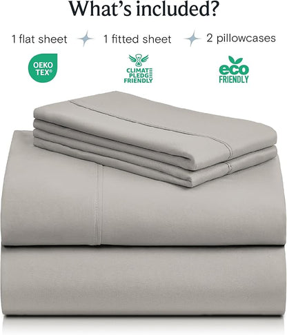 LuxClub 4 PC Full Sheet Set, Deep Pockets Wrinkle Free Cooling Bed Sheets Hotel Bedding for Women, Men, Kids & Teens, Includes 1 Fitted Sheet, 1 Flat Sheet and 2 Pillowcases-Soft Light Taupe