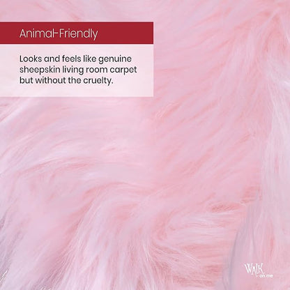 Silky Soft Faux Fur Rug, 2 ft. x 6 ft. Pink Fluffy and Shaggy Sheepskin Area Carpet for Living Rooms, Bedroom, Kid's Room, or Nursery, Home Décor Accent, Machine Washable with Non-Slip Backing