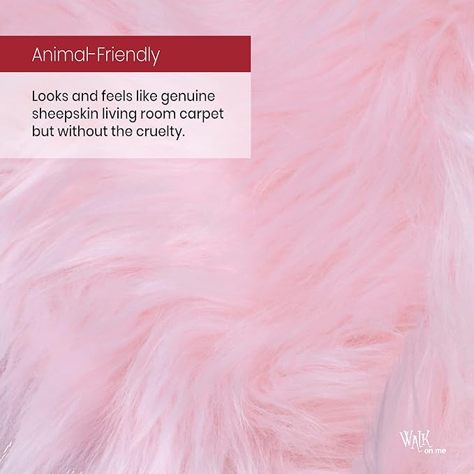 Silky Soft Faux Fur Rug, 2 ft. x 3 ft. Pink Fluffy and Shaggy Sheepskin Area Carpet for Living Rooms, Bedroom, Kid's Room, or Nursery, Home Décor Accent, Machine Washable with Non-Slip Backing