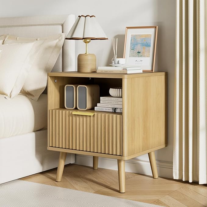 LYNSOM Fluted Dresser and Nightstand Sets 3 Piece, 6-Drawers Dresser and 1-Drawer Nightstands Set of 2, Wood Bedroom Furniture Set for Home, Bedroom, Hallway, Oak