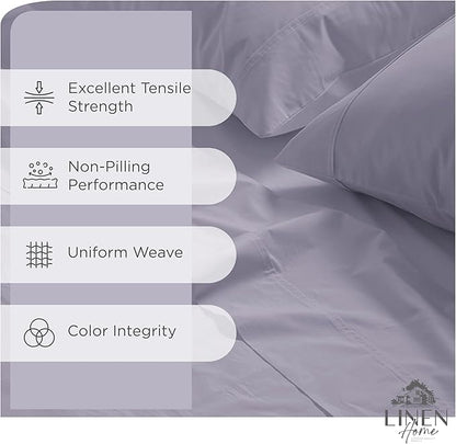 Linen Home 100% Cotton Percale Sheets Twin Size, Prelude Purple, Deep Pocket, 3 Pieces Set - 1 Flat, 1 Deep Pocket Fitted Sheet and 1 Pillowcase, Crisp Cool and Strong Bed Linen