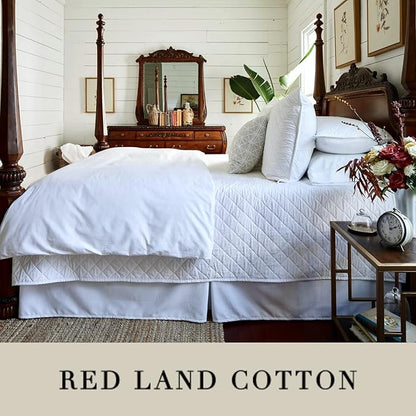 Red Land Cotton Luxury Sheet Set | 100% American Grown Cotton Basics | Premium Hotel Ultra-Soft Lightweight 4 Piece USA Made Deep Pocket Fitted, Flat Sheet, & Pillowcases Percale Weave (Queen/White)