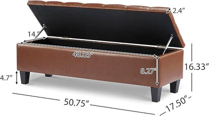 GDFStudio Boucle Storage Ottoman Bench with Button Tufting, 50.75” Upholstered Entryway Bench with Hidden Storage, Soft Close Lid, Rubberwood Legs, Extra Seating for Bedroom, Living Room – Brown