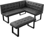 Modern L-Shaped Dining Bench, Vintage Fabric Upholstered Corner Sofa with Metal Legs for Kitchen Nook, Living Room, Dining Room (Left Seat)