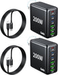 2 Pack USB C Charger Block 200W,6 Port Foldable Fast Charger Type C Charger iPhone 17 16 Fast Charging PD 3.1 Charging Station for All iPhone/Samsung Galaxy S25/S24/MacBook Pro/iPad