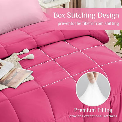 JOLLYVOGUE Twin Comforter Set, Ultra-Soft Bed in a Bag Twin Size 5 Pieces, Oeko-TEX Certified Bedding Set with Down Alternative Comforter, Sheets, Pillowcases & Shams, Hot Pink & Baby Pink