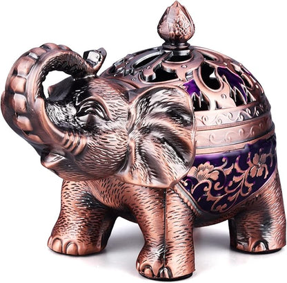 K COOL Metal Backflow Incense Holder Elephant Cone Incense Burner Candle Holder with Lid, Aromatherapy Ornament Home Office Decoration for Indoor Outdoor (Purple)