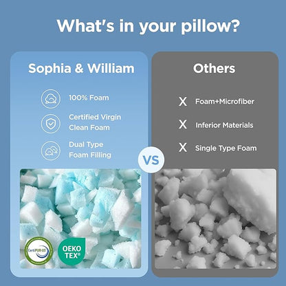 Sophia & William Cooling Bed Pillow for Sleeping (Standard Size) Adjustable Shredded Memory Foam Pillow for Side, Back and Stomach Sleepeers