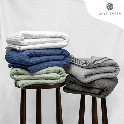Salt Earth 100% Cotton Throw Blanket, Twin, 68"x92" Waffle Throws for Home, Bedrooms, Outdoor and Cozy Couch, Modern & Cozy Bed Room Decor Blankets, Lightweight All Season Western Blanket (Navy)