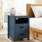 Blue Rustic Night Stand, Farmhouse End Table, Modern Bedside Table with 2 Storage Drawers and Open Shelf, Tall Nightstand for Bedroom